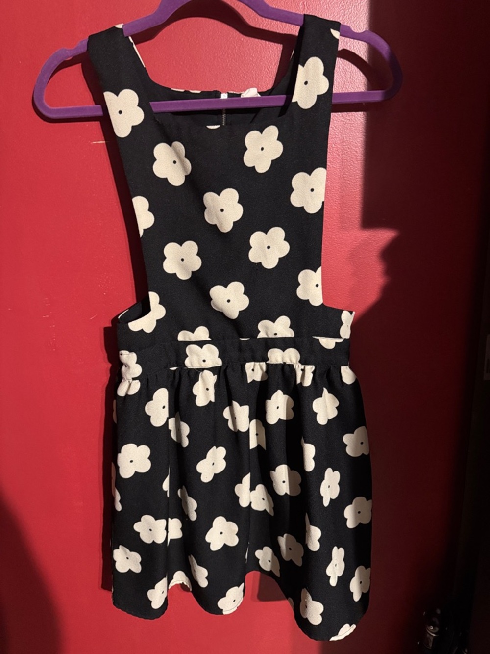Woman’s Black Floral Pinafore Dress